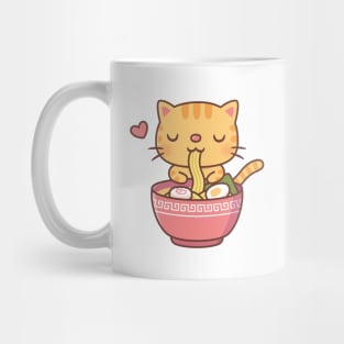 Cute Orange Tabby Cat Eating Ramen Mug